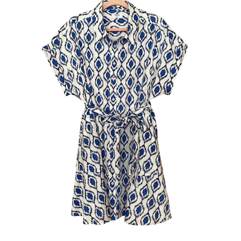 Untuckit Renata Blue White Short Sleeve Button Down Dress Sz 18 Coastal Preppy